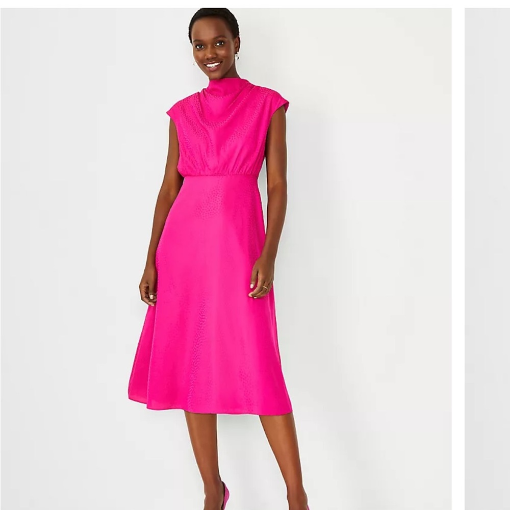 NWT Ann Taylor Paloma Dot Mock Neck Flare Dress